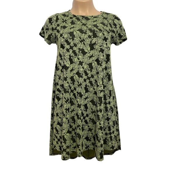 LULAROE "Simply Comfortable" Dress Size Small Green Black A-Line Hi-Lo Stretch - Picture 1 of 15